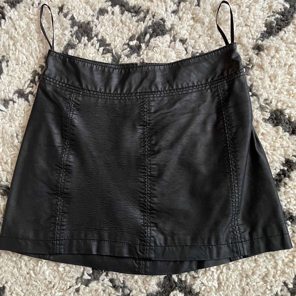 Free People Black Faux Leather Skirt